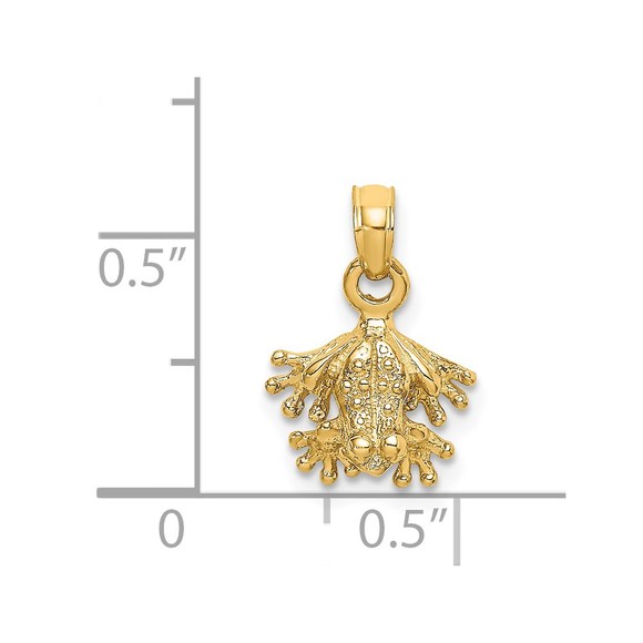 14K Yellow Gold 3-D Textured Mini Frog Facing Down Bracelet or Necklace Charm